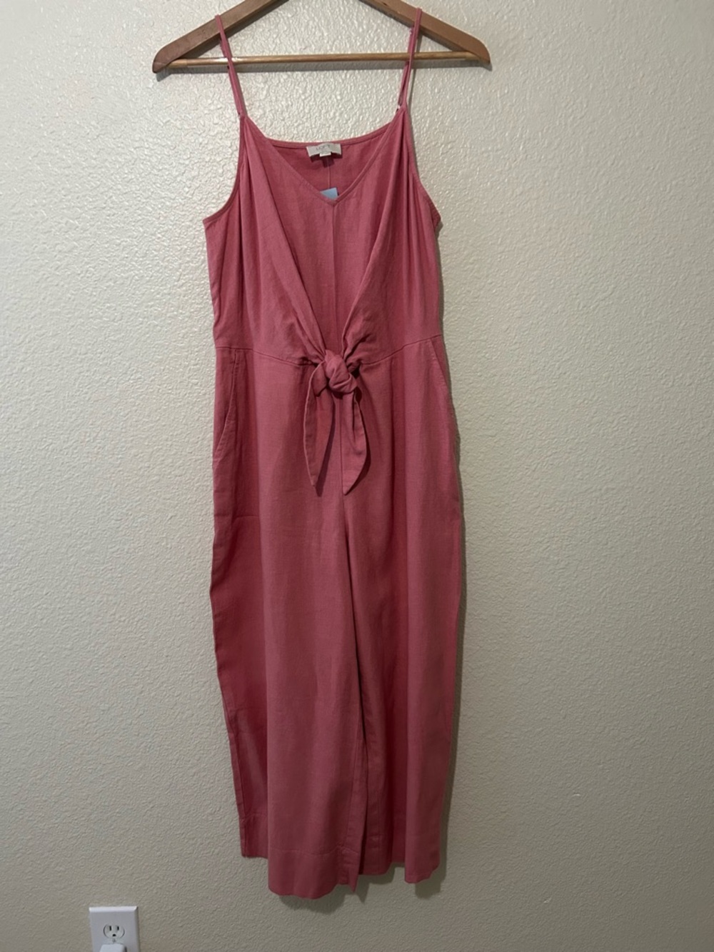 LOFT Rose-Pink Tie-Front Sleeveless Jumpsuit